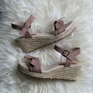 Womens Tan Espadrille Wedge Sandals with Knot Accent
